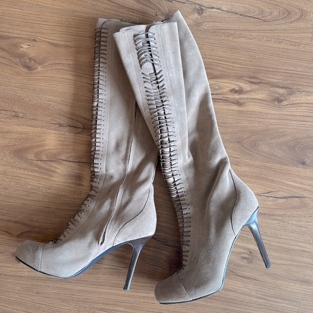 High heel tan boots